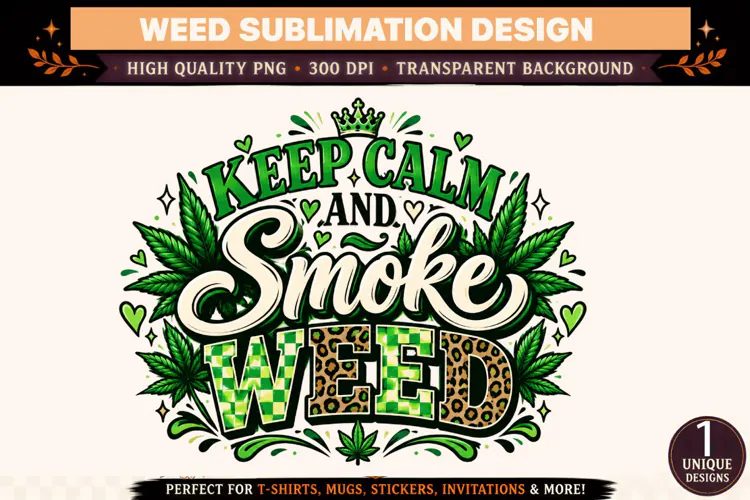Keep Calm and Smoke Weed PNG, Cannabis Sublimation Design, G