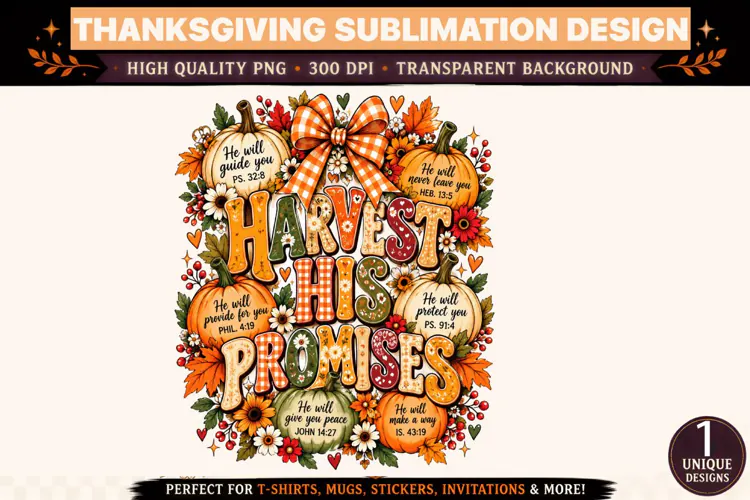 Harvest His Promises PNG, Christian Thanksgiving Sublimation