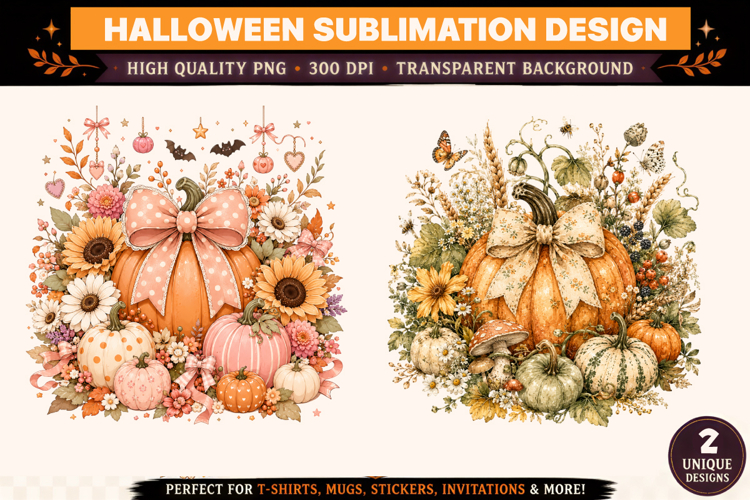 Coquette Pumpkin PNG | Floral Pumpkin Sublimation