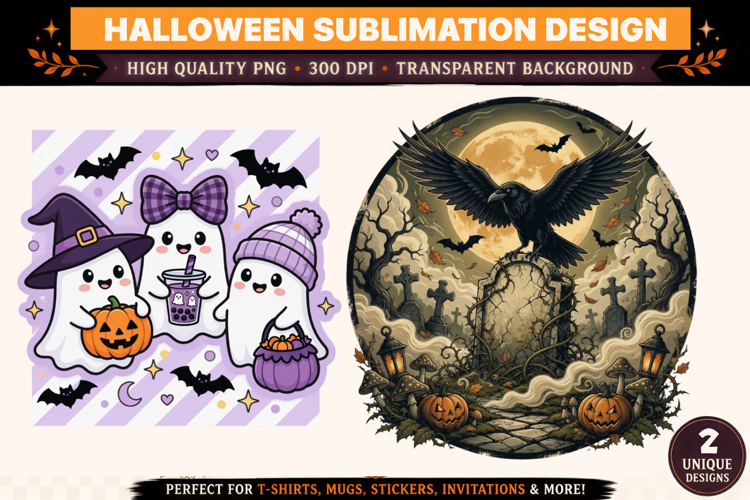 Halloween PNG | Cute Ghost & Halloween Raven | Halloween