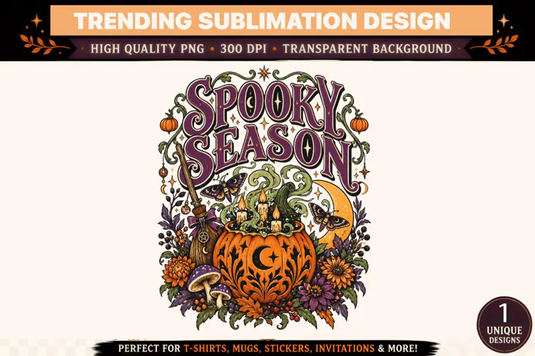 Spooky Season PNG, Vintage Halloween Pumpkin Cauldron Witch