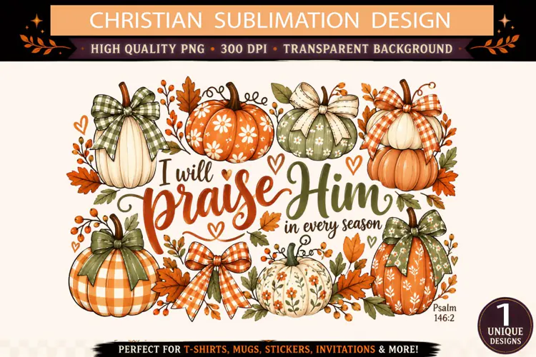I Will Praise Him PNG, Christian Fall Pumpkin Sublimation, P