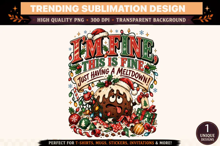 I'm Fine This Is Fine Christmas PNG, Funny Meltdown Cookie H