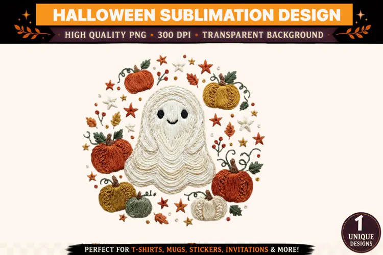 Crochet Ghost Pumpkin Halloween PNG