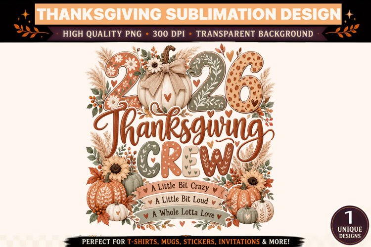 2026 Thanksgiving Crew PNG, Neutral Boho Pumpkin Sublimation example image 1