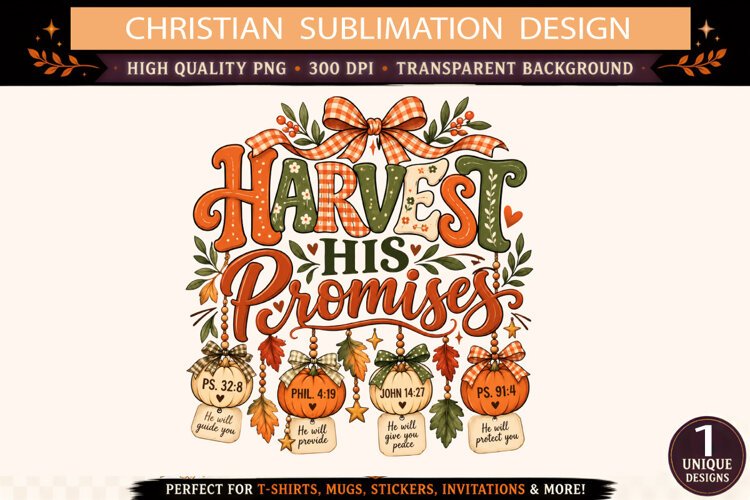 Harvest His Promises PNG, Christian Fall Pumpkin Design, Bib example image 1