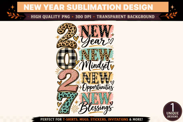 2027 New Year PNG, New Mindset New Opportunities New Blessin