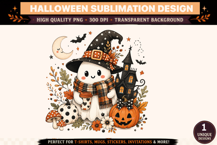Cute Ghost Witch Halloween PNG Sublimation Design |Halloween