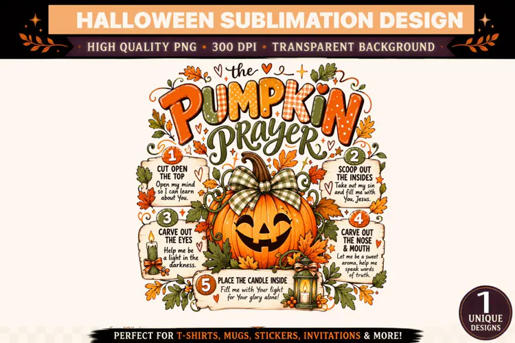 The Pumpkin Prayer PNG, Christian Halloween Pumpkin Sublimat