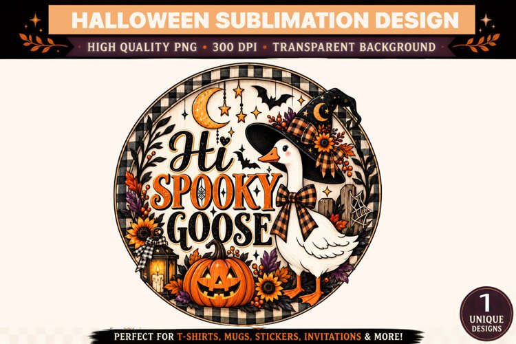 Hi Spooky Goose PNG, Halloween Goose Pumpkin Buffalo Plaid S example image 1