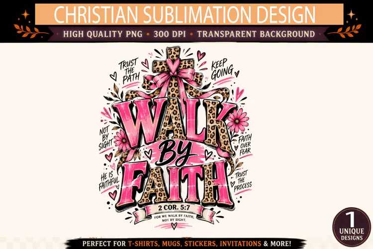 Walk by Faith PNG, Pink Leopard Print Christian Sublimation