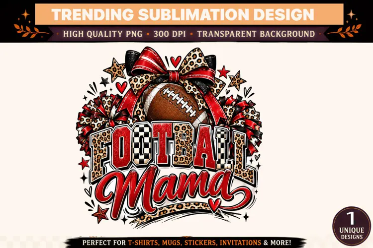 Football Mama PNG, Leopard Print Football Mom Sublimation De