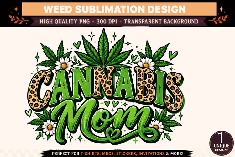 Cannabis Mom PNG, Leopard Print Weed Mom Sublimation Design, example image 1
