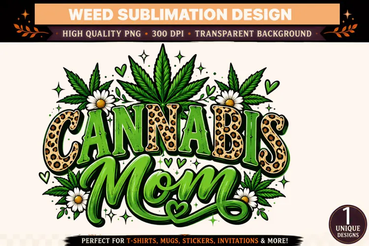 Cannabis Mom PNG, Leopard Print Weed Mom Sublimation Design,