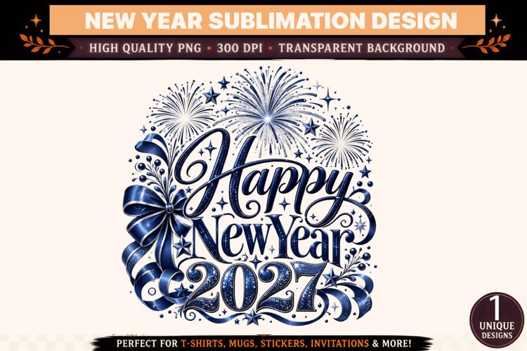 Happy New Year 2027 PNG, Navy Blue Silver Glitter Sublimatio example image 1