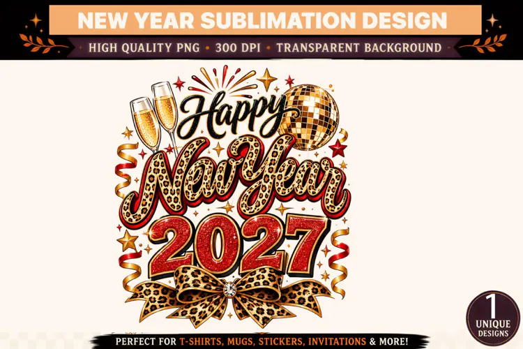 Happy New Year 2027 PNG, Leopard Print New Year Sublimation,