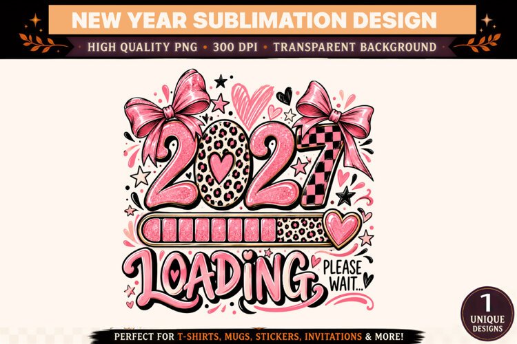2027 Loading PNG, Pink Leopard Print Coquette Bow New Year S example image 1