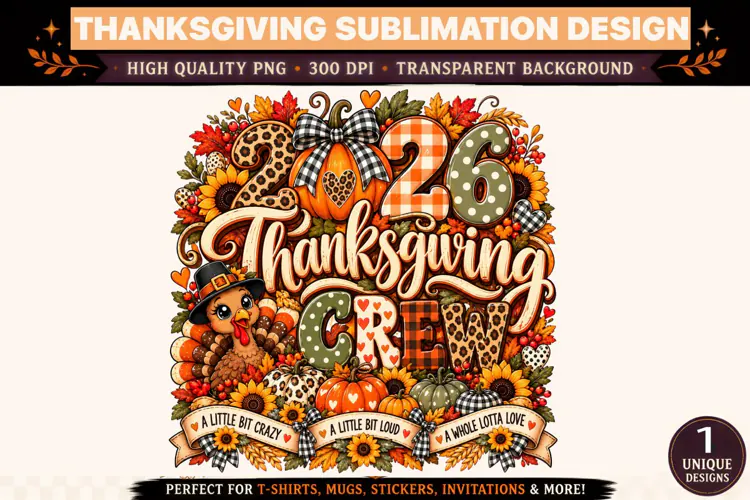 2026 Thanksgiving Crew PNG, Funny Thanksgiving Turkey Sublim