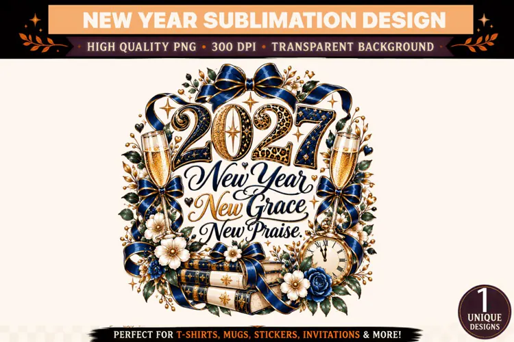 2027 New Year New Grace New Praise PNG, Elegant New Year Sub