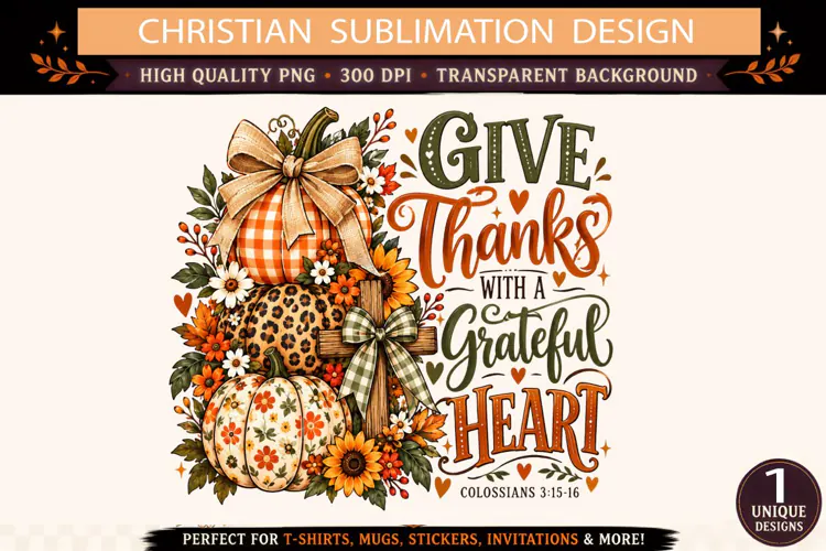 Give Thanks With a Grateful Heart PNG, Christian Thanksgivin