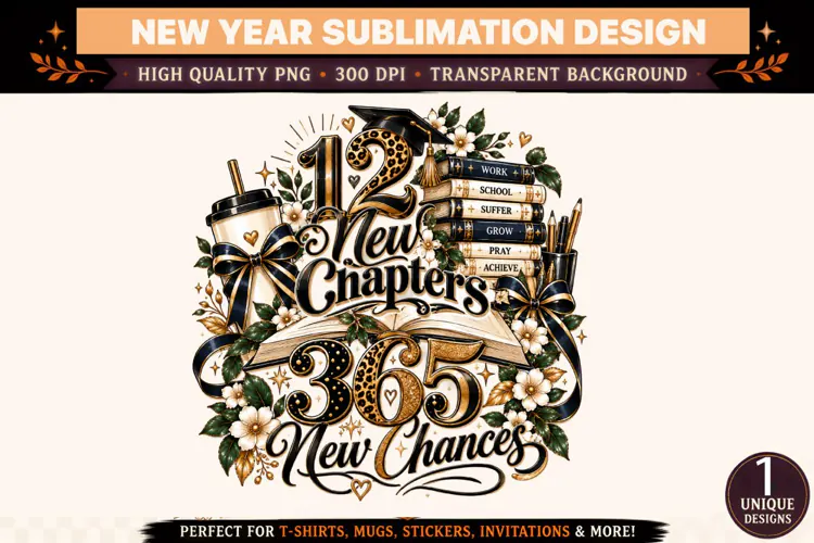 12 New Chapters 365 New Chances PNG, New Year Sublimation De