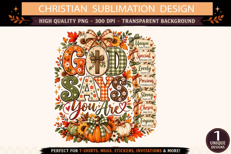 God Says You Are Loved Christian Fall PNG, Autumn Bible Vers