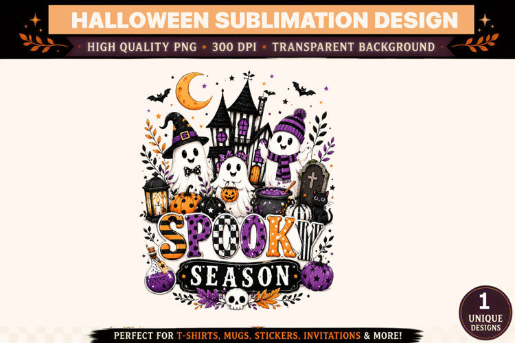Spooky Season PNG, Cute Ghost Haunted House Halloween Sublim