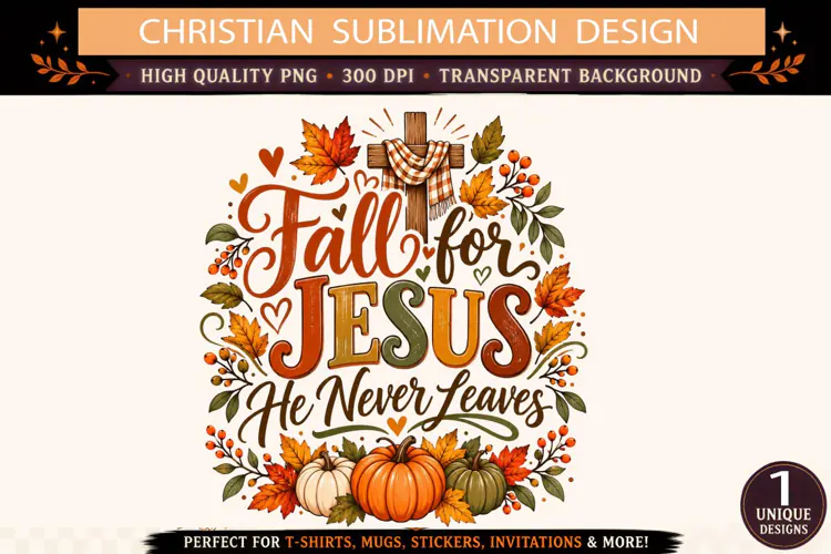 Fall for Jesus He Never Leaves PNG, Christian Autumn Pumpkin