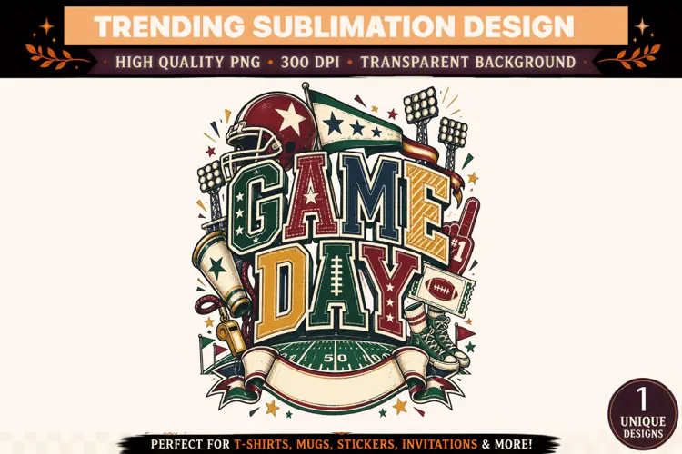 Game Day Football PNG, Vintage Football Sublimation Design,