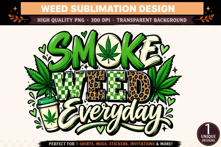 Smoke Weed Everyday PNG, Cannabis Sublimation Design, Green