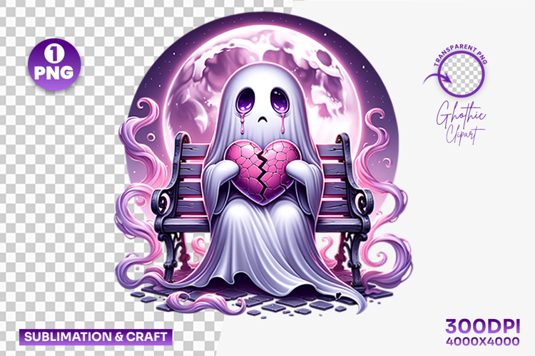 Halloween Sitting On Bench Ghost Clipart PNG Sublimation