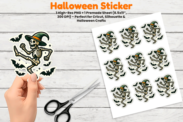 Halloween Skeleton Dancing Bats Sticker Sublimation PNG