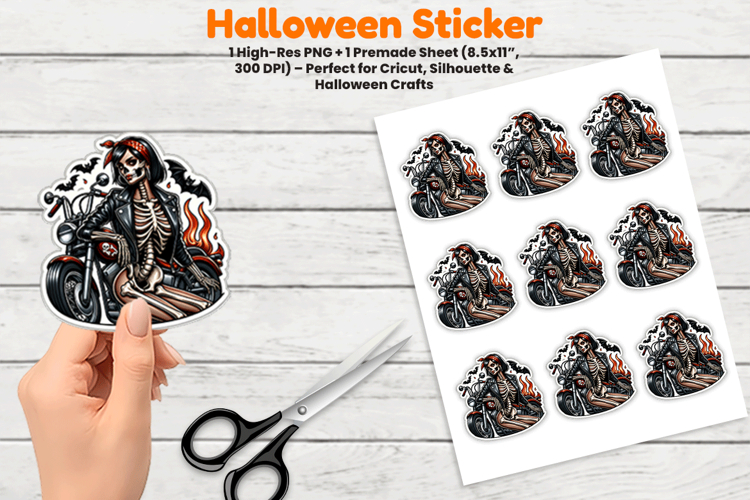 Halloween Skeleton Fire Sticker Sublimation Design PNG