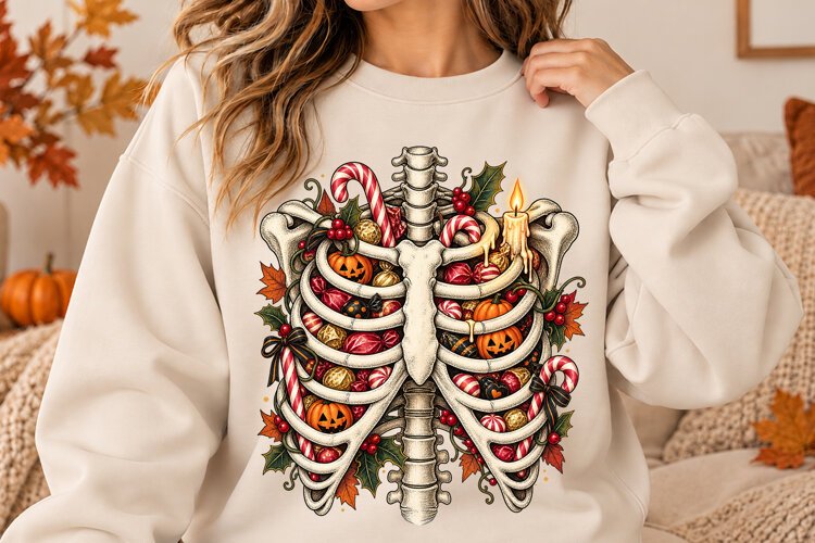 Skeleton Ribcage Christmas Halloween Design PNG