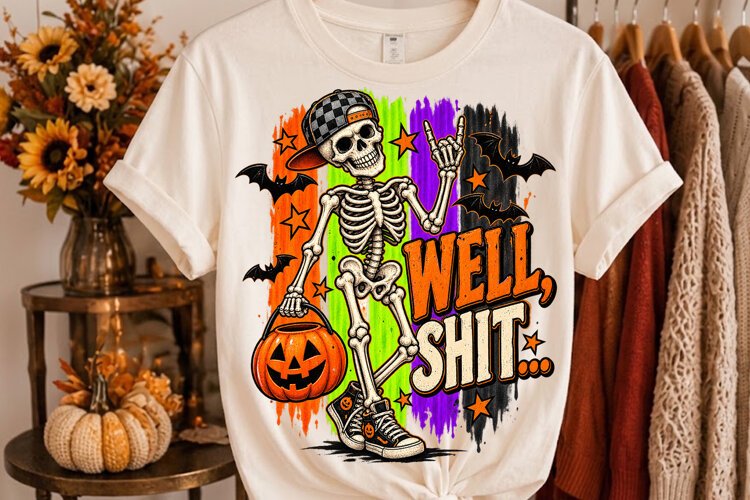 Funny Skeleton Well Shit Halloween Shirt PNG