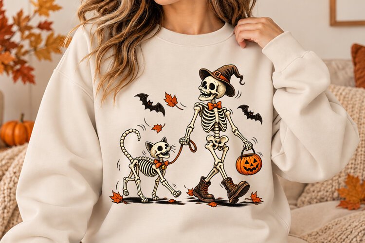 Funny Skeleton Halloween Design PNG