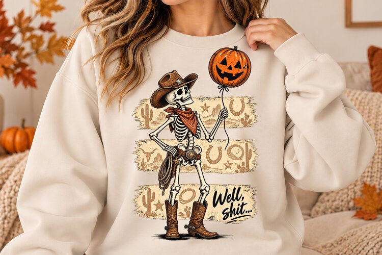 Funny Skeleton Well Shit Halloween Design PNG