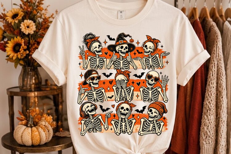 Funny Skeletons Halloween Design PNG