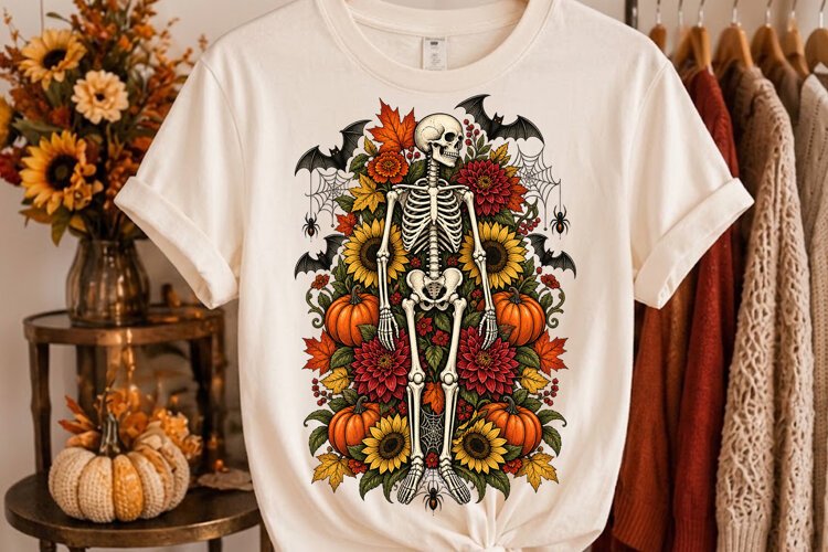 Skeleton Halloween Pumpkin Design PNG