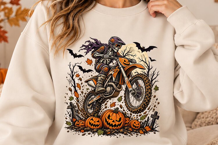 Halloween Skeleton Dirt Bike Shirt Motocross Rider PNG
