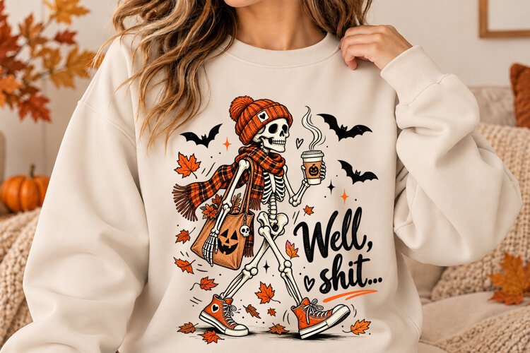 Funny Skeleton Well Shit Halloween Design PNG