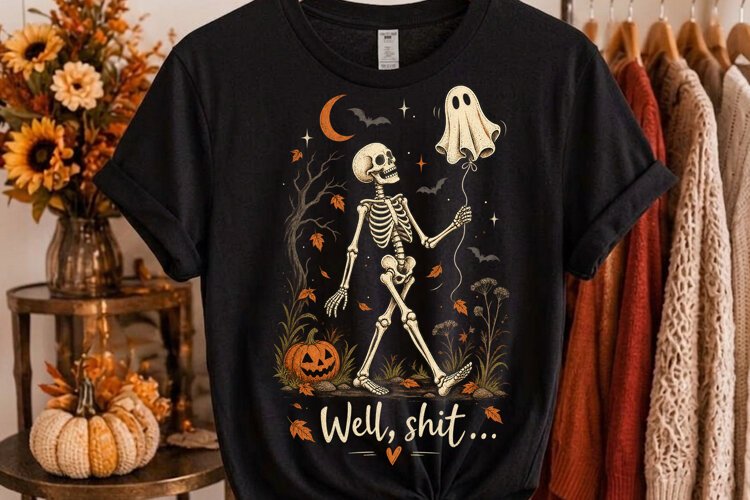 Funny Skeleton Well Shit Halloween Design PNG