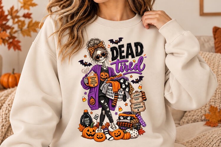 Funny Skeleton Dead Tired Halloween Design PNG