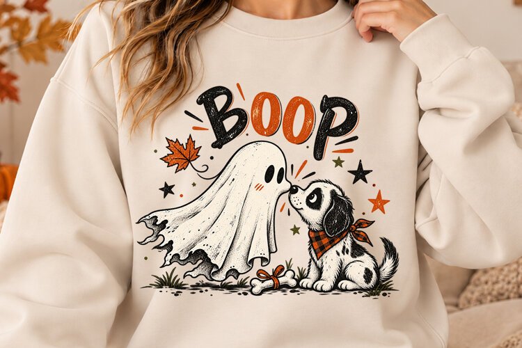 Boop Ghost Dog Halloween Shirt Cute Spooky Skeleton PNG