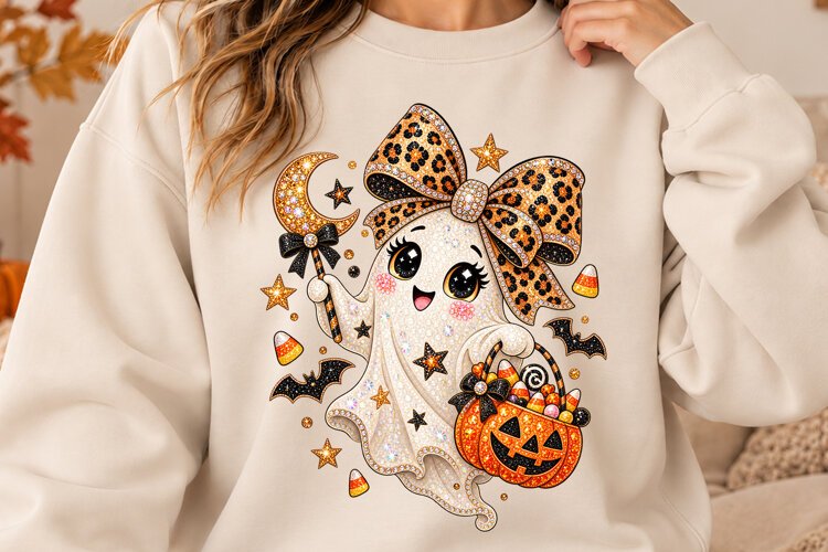 Sparkle Ghost Halloween Shirt Rhinestone Cute Spooky PNG