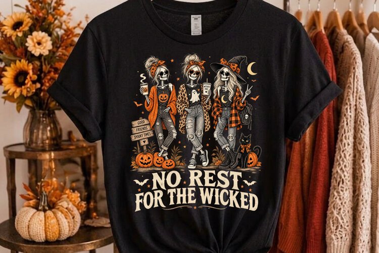 No Rest for the Wicked Halloween Skeleton PNG