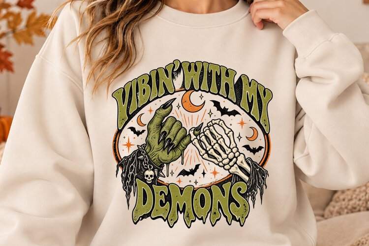 Vibin With My Demons Halloween Skeleton PNG
