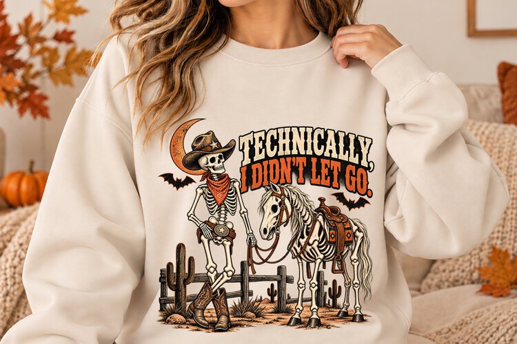 Funny Cowboy Skeleton Halloween Design PNG