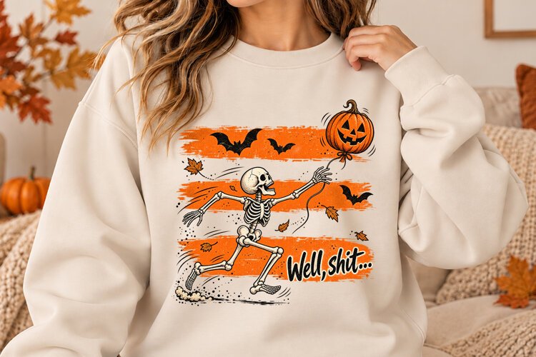 Funny Skeleton Well Shit Halloween Design PNG