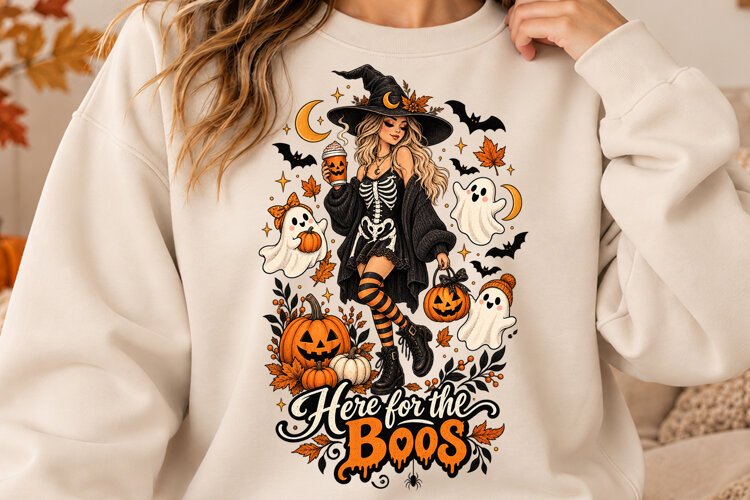 Here For The Boos Witch Halloween PNG